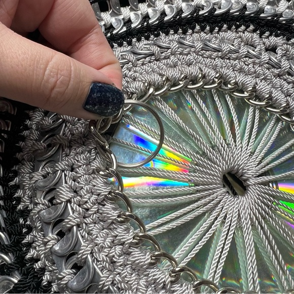 UpCycled Y2K Soda Can Pop Top Tab CD Crocheted Circular Round Bag Purse - Picture 7 of 12